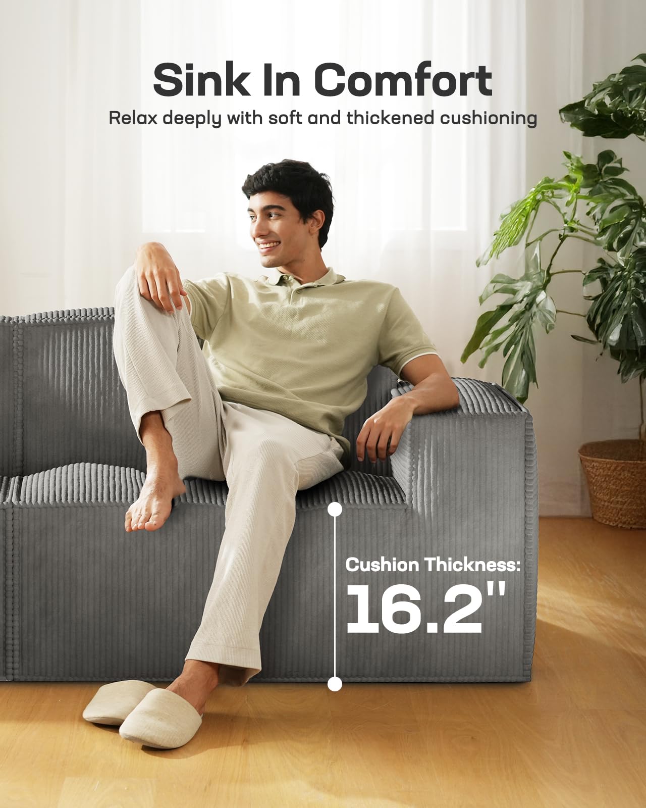 Marsail Modular Sofa, Corduroy Cloud Couches with Deep Seats and High-Back Design, Modular Sectional Sofa for Living Room