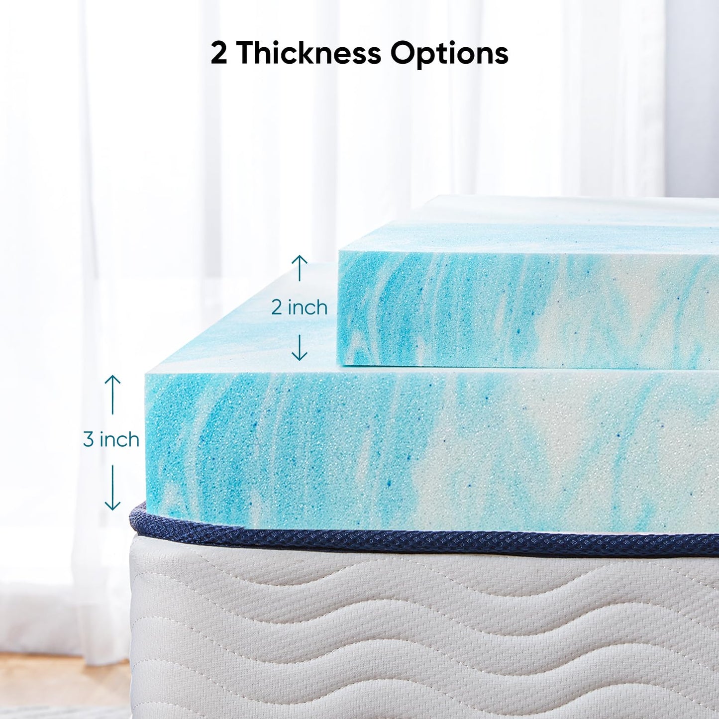 Marsail Mattress Topper Queen, 3-inch Gel Memory Foam, Bed Topper for Queen Size Bed, Soft for Sleeper Sofa, RV, Camper, CertiPUR-US Certified