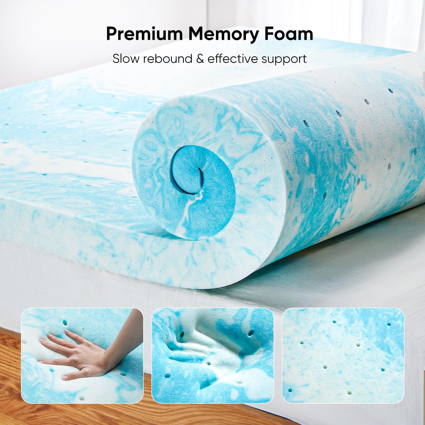 Marsail Mattress Topper Queen, 3-inch Gel Memory Foam, Bed Topper for Queen Size Bed, Soft for Sleeper Sofa, RV, Camper, CertiPUR-US Certified