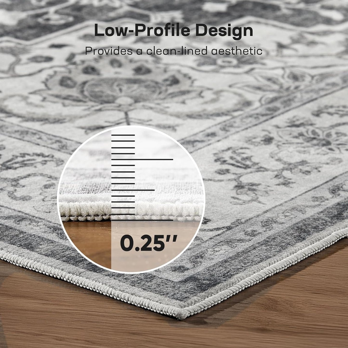 Marsail 8x10 Machine Washable Area Rug, Soft & Slip-Resistant Large Area Rug with Reinforced Bound Edges, Vintage Short-Pile Washable Rug with Floral Pattern for Living Room, Dinning Room and Bedroom