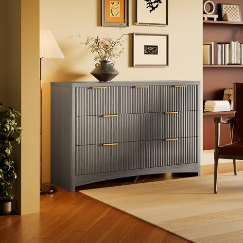 Marsail Fluted 7-Drawer Wide Wooden Dresser, Smooth Gliding Drawers & Large Capacity Storage Space, Modern Organizer Cabinet for Bedroom or Hallway, Light Grey