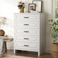 Marsail 5-Drawer Farmhouse Dresser, Solid Wood Storage Space, Sturdy Tall Chest with Smooth Glide Drawers & Anti-Slip Kit, for Bedroom or Hallway, White