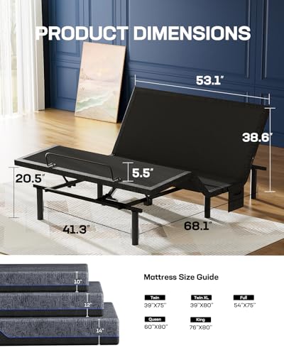Marsail NS0 Queen Adjustable Bed Base - Smart Dual Motor Bed Frame with Wireless Remote, 3-Min Assembly, Zero Gravity & Anti-Snore Modes, Under Bed Lighting, 4 USB Ports