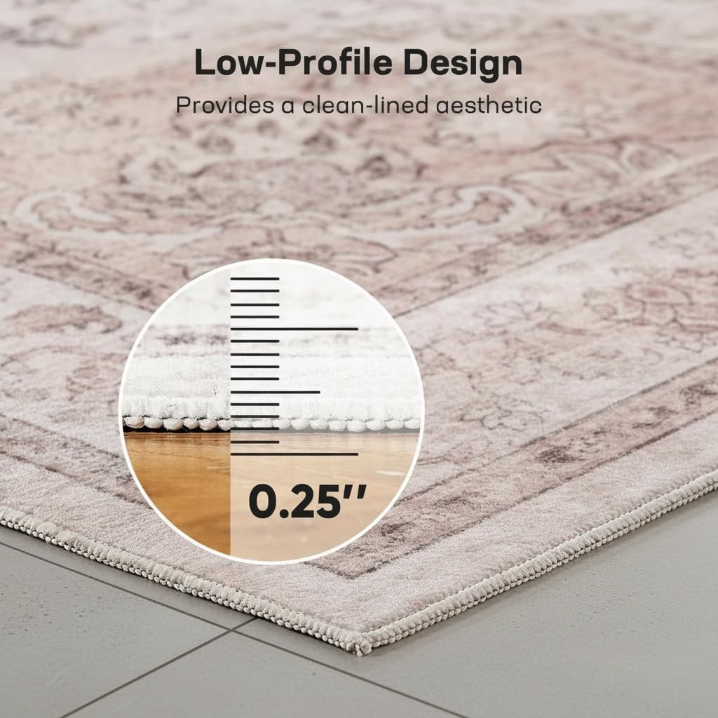 Marsail Washable Area Rug 8x10, Short-Pile Large Floor Carpet with Sli