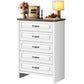 Marsail 5 Drawer Dresser for Bedroom, Modern Farmhouse Wood Wide Chest of Drawers, Storage Dressers Organizer with Anti-Slip Kit for Living Room, Bedroom & Hallway, Wood White