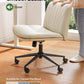 Marsail Armless-Office Desk Chair with Wheels: PU Leather Cross Legged Wide Chair,Comfortable Adjustable Swivel Computer Task Chairs for Home,Office,Make Up,Small Space,Bed Room(Light Beige)