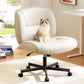 Marsail Armless-Office Desk Chair with Wheels: PU Leather Cross Legged Wide Chair,Comfortable Adjustable Swivel Computer Task Chairs for Home,Office,Make Up,Small Space,Bed Room(Light Beige)