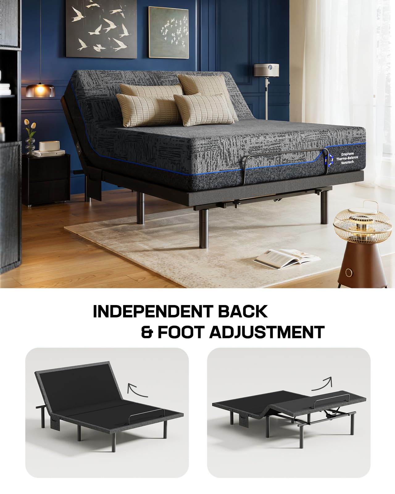 Marsail NS2 Pro Twin XL Adjustable Bed Base with Massage - Smart Dual Motor Bed Frame with Wireless Remote or App Control, 3-Min Assembly, Zero Gravity & Anti-Snore Modes, Under Bed Lighting