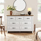 Marsail 7-Drawer Farmhouse Dresser, Solid Wood Storage Space, Sturdy Wide Chest with Smooth Glide Drawers & Anti-Slip Kit, for Bedroom or Hallway, Brown&White