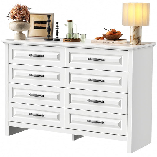 Marsail 8-Drawer Farmhouse Dresser, Solid Wood Storage Space, Sturdy Wide Chest with Smooth Glide Drawers & Anti-Slip Kit, for Bedroom or Hallway, White