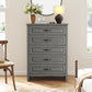 Marsail 5-Drawer Farmhouse Dresser, Solid Wood Storage Space, Sturdy Tall Chest with Smooth Glide Drawers & Anti-Slip Kit, for Bedroom or Hallway, Dark Grey