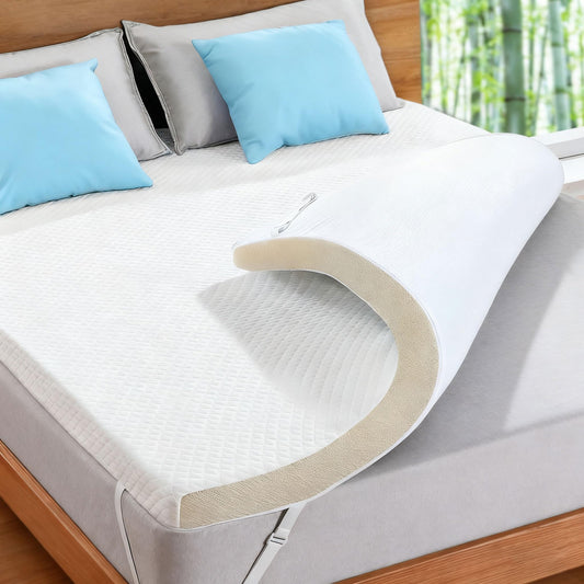 Marsail Queen Size Memory Foam Mattress Topper, 3 Inch Cooling Gel Infused with Soft Cover, CertiPUR-US and Oeko-TEX Certified, Sofa, RV, Camping