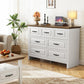 Marsail 7-Drawer Farmhouse Dresser, Solid Wood Storage Space, Sturdy Wide Chest with Smooth Glide Drawers & Anti-Slip Kit, for Bedroom or Hallway, Brown&White