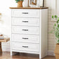 Marsail 5 Drawer Dresser for Bedroom, Modern Farmhouse Wood Wide Chest of Drawers, Storage Dressers Organizer with Anti-Slip Kit for Living Room, Bedroom & Hallway, Wood White