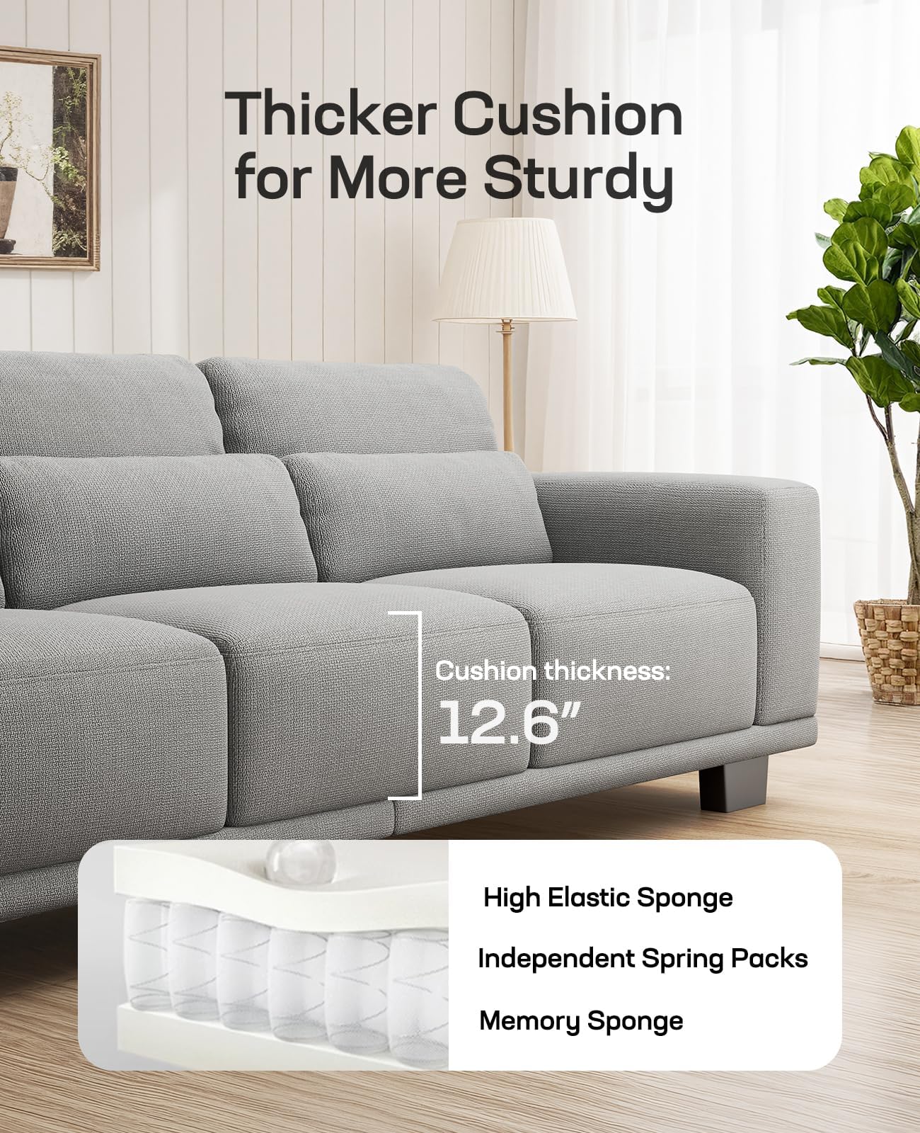 Marsail 89" Sofa, 3 Seater Couch for Living Room, Comfy Sofa with Supportive Cushion and Sturdy Frame, Easy to Clean with Removable Covers, Grey