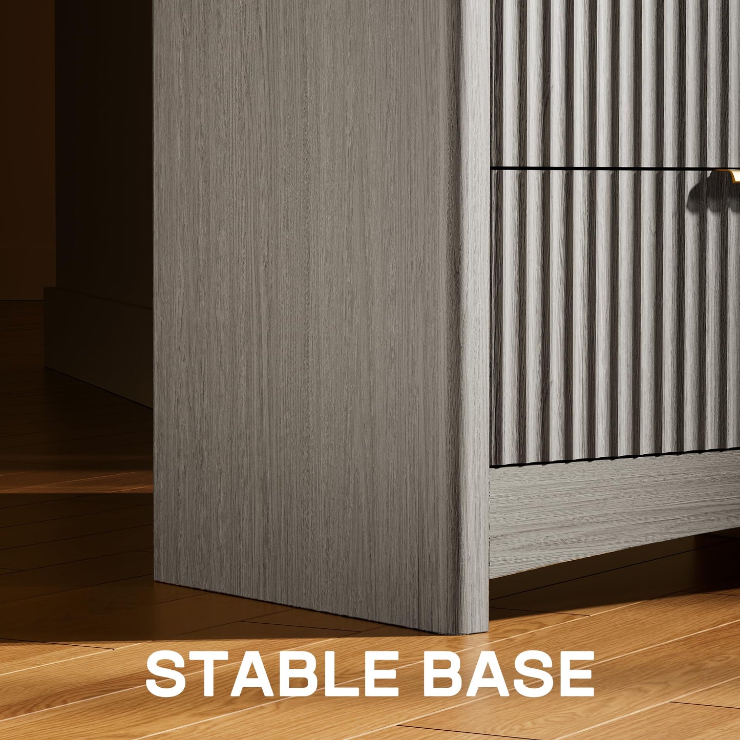 Marsail Fluted 8-Drawer Wide Wooden Dresser, Smooth Gliding Drawers & Large Capacity Storage Space, Modern Organizer Cabinet for Bedroom or Hallway, Light Grey