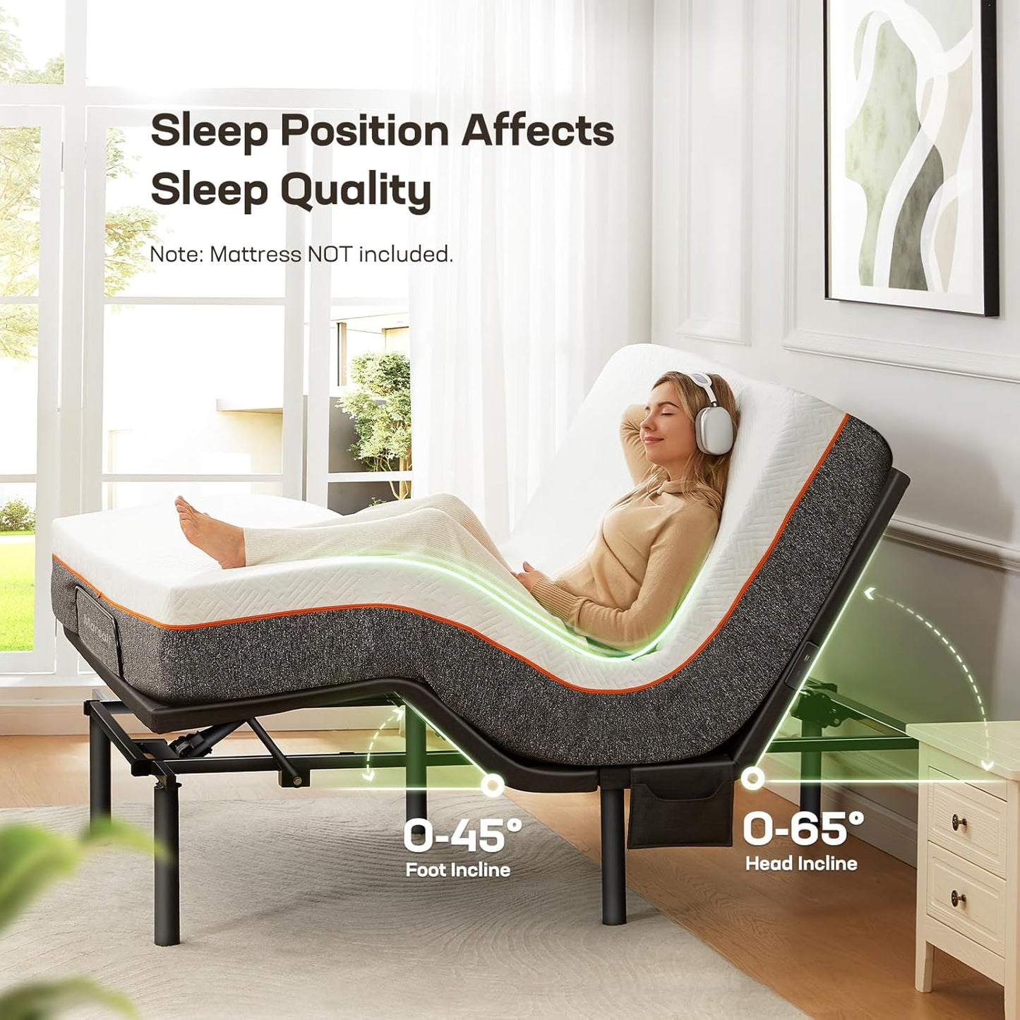 Marsail MS01-1 Split King Adjustable Bed Base with Massage, 4 Ports USB A&C Adjustable Bed Frame with Under-Bed Nightlight, 3 Minutes Assembly, Wireless Control Adjustable Bed with 4 Height Options