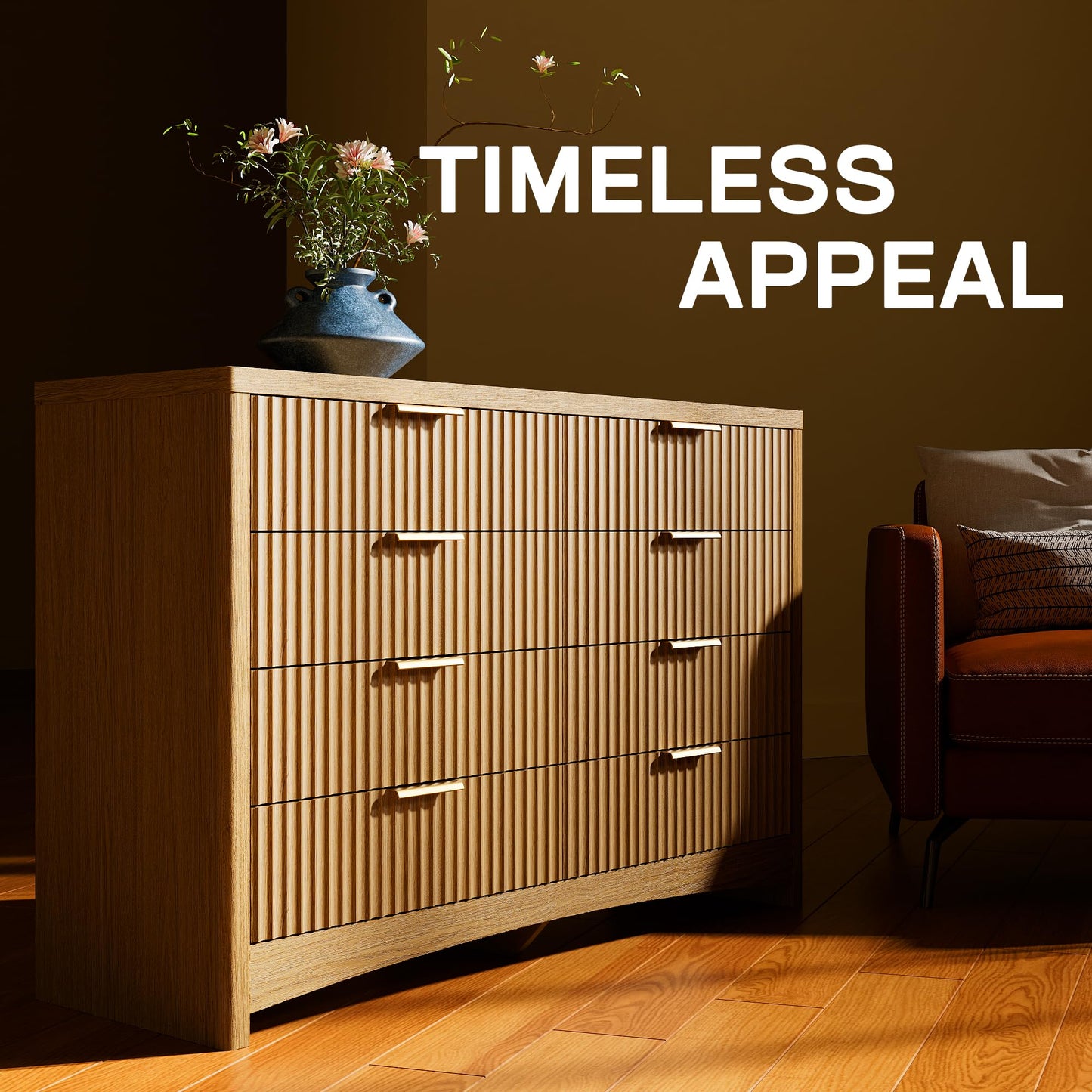 Marsail 8 Drawer Wooden Dresser with Smooth-Glide Drawers, Modern Storage Solution for Bedrooms, Living Rooms, and Hallways, Featuring Large Capacity and an Elegant Natural Wood Finish, Natural Oak