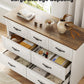Marsail 7-Drawer Farmhouse Dresser, Solid Wood Storage Space, Sturdy Wide Chest with Smooth Glide Drawers & Anti-Slip Kit, for Bedroom or Hallway, Brown&White