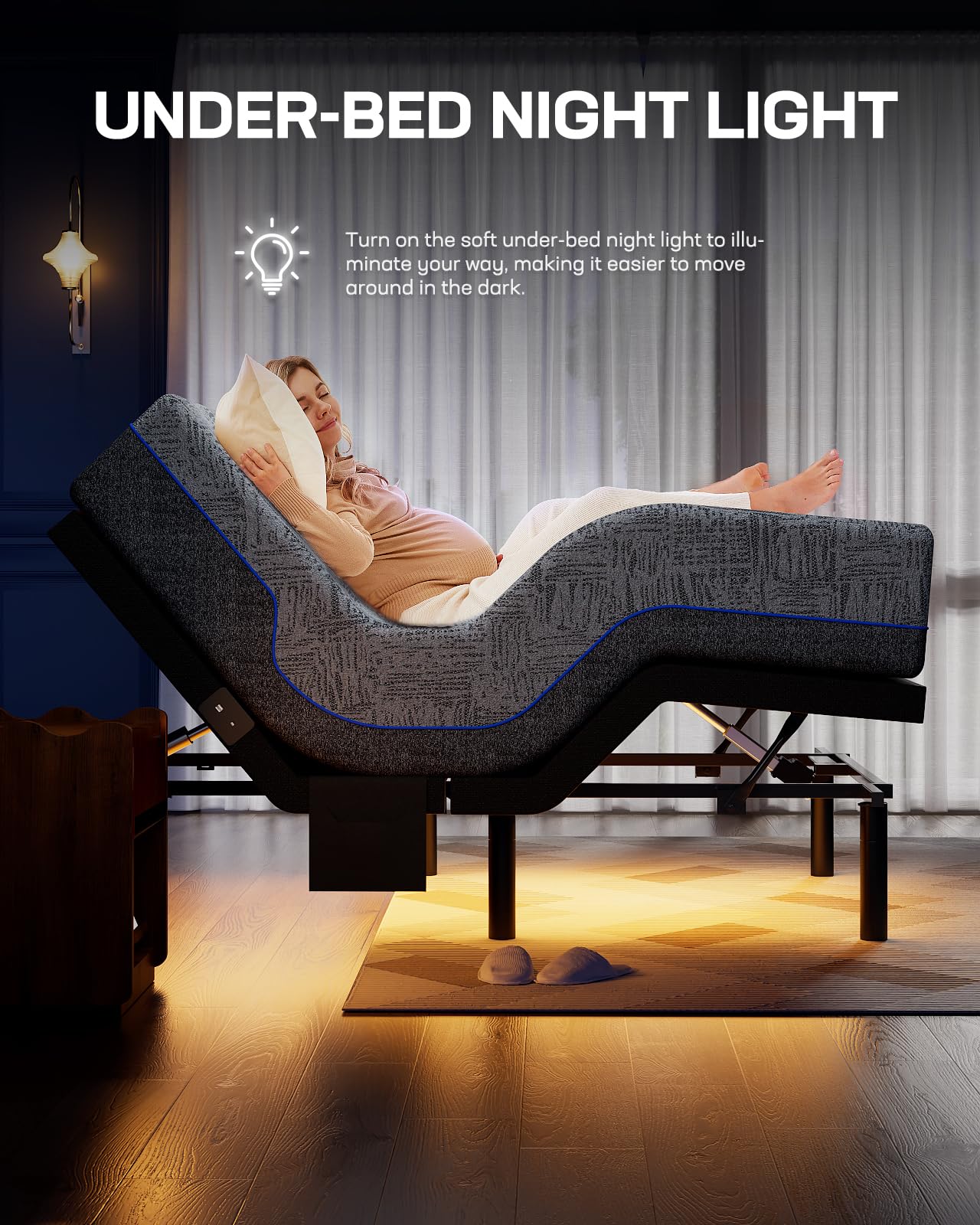 Marsail NS2 Pro Twin XL Adjustable Bed Base with Massage - Smart Dual Motor Bed Frame with Wireless Remote or App Control, 3-Min Assembly, Zero Gravity & Anti-Snore Modes, Under Bed Lighting