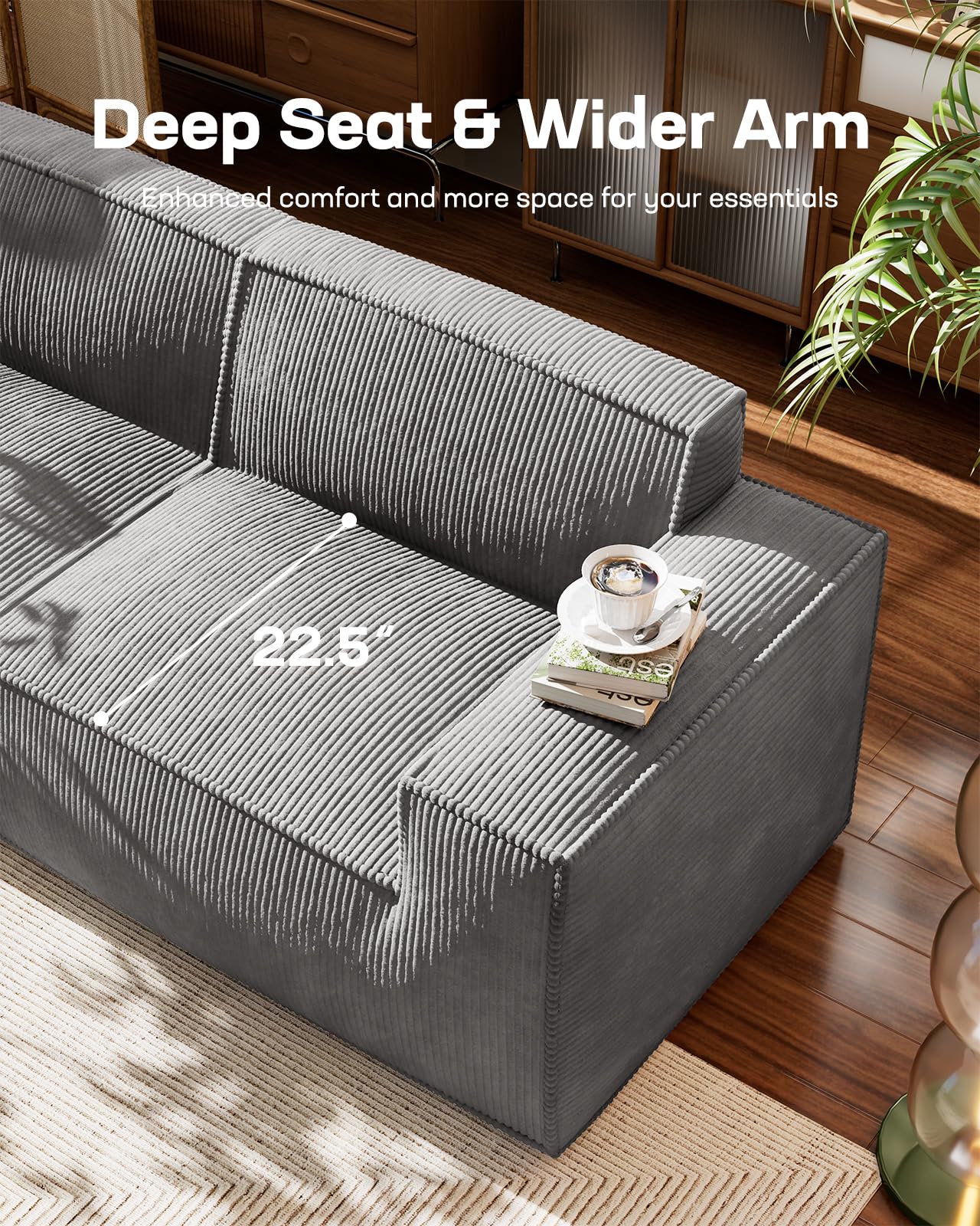 Marsail Modular Sofa, Corduroy Cloud Couches with Deep Seats and High-Back Design, Modular Sectional Sofa for Living Room