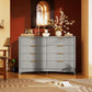 Marsail Fluted 8-Drawer Wide Wooden Dresser, Smooth Gliding Drawers & Large Capacity Storage Space, Modern Organizer Cabinet for Bedroom or Hallway, Light Grey