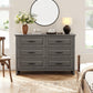 Marsail 6-Drawer Farmhouse Dresser, Solid Wood Storage Space, Sturdy Wide Chest with Smooth Glide Drawers & Anti-Slip Kit, for Bedroom or Hallway, Dark Grey