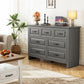 Marsail 7-Drawer Farmhouse Dresser, Solid Wood Storage Space, Sturdy Wide Chest with Smooth Glide Drawers & Anti-Slip Kit, for Bedroom or Hallway, Dark Grey